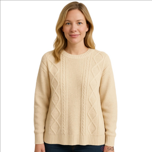 BDG Urban Outfitters White Cableknit Fisherman Cotton Blend Elbow Patch Sweater